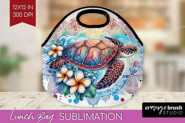 Sea Turtle Floral Lunch Bag Tropical Lunch Bug PNG