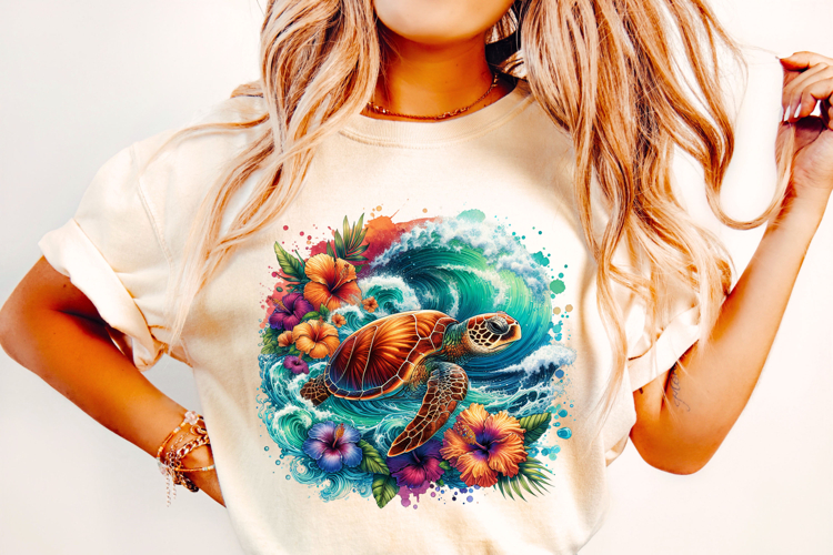 Sea Turtle PNG, Floral Turtle PNG, Summer PNG, Summer Vibes
