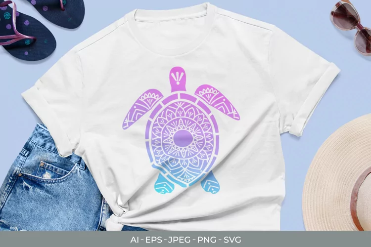 Mandala Sea Turtle in Pink, Purple, Blue Gradients