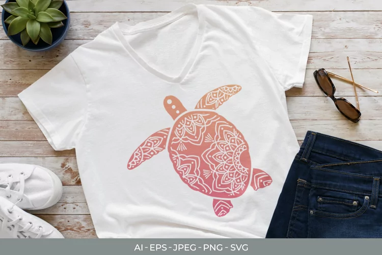 Sea Turtle Mandala in Orange Gradient, Beach Shirt Design