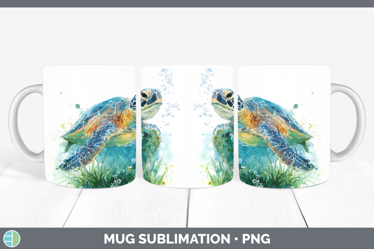 Green Sea Turtle Sketch Mug Wrap Sublimation Design