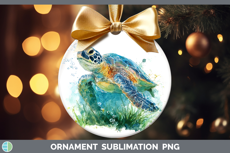 Green Sea Turtle Sketch Ornament Sublimation Design