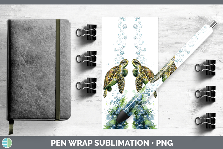 Green Sea Turtle Sketch Pen Wrap Sublimation Design