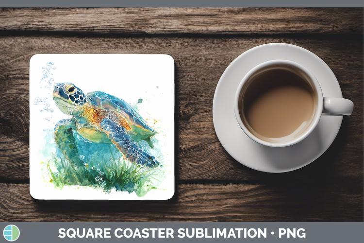 Green Sea Turtle Sketch Square Coaster Sublimation Design