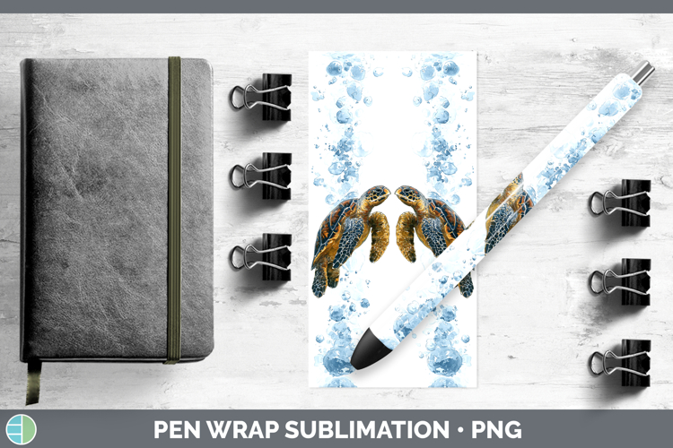 Hawksbill Sea Turtle Sketch Pen Wrap Sublimation Design