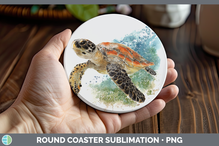 Hawksbill Sea Turtle Sketch Round Coaster Sublimation Design