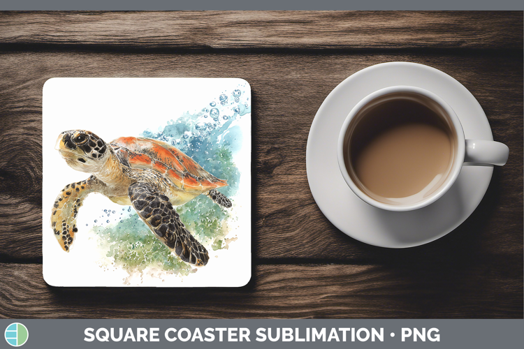 Hawksbill Sea Turtle Sketch Square Coaster Sublimation Desig