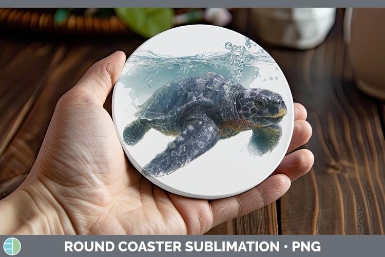 Leatherback Sea Turtle Sketch Round Coaster Sublimation Desi
