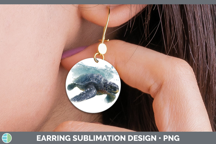 Leatherback Sea Turtle Sketch Round Earrings Sublimation Des