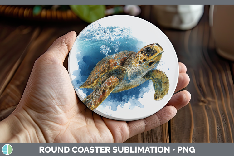 Loggerhead Sea Turtle Sketch Round Coaster Sublimation Desig