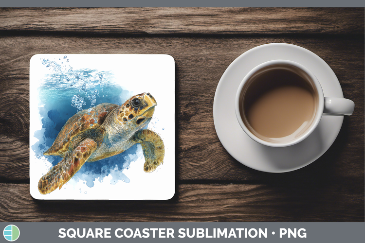 Loggerhead Sea Turtle Sketch Square Coaster Sublimation Desi