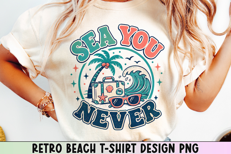 Retro Beach T Shirt Design, Distressed Coastal Sublimation.