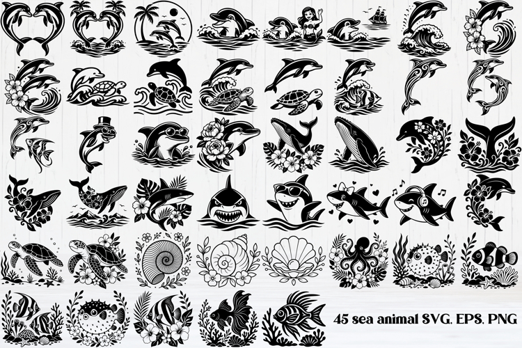 Sea animal SVG design | Dolphin silhouette SVG | Whale SVG