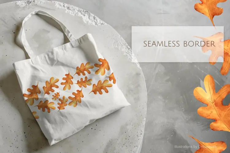 Seamless autumn oak leaf border PNG