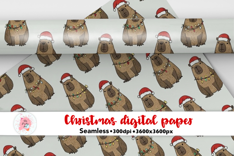 Seamless Christmas Capybara Digital Paper PNG