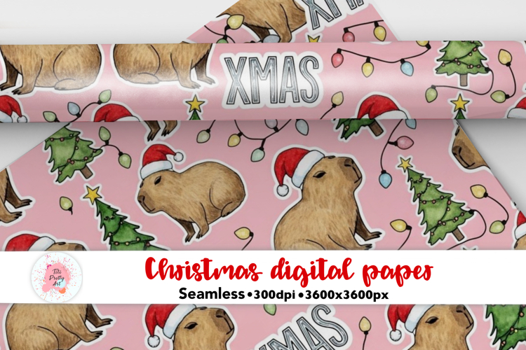 Seamless Christmas Capybara Digital Paper PNG