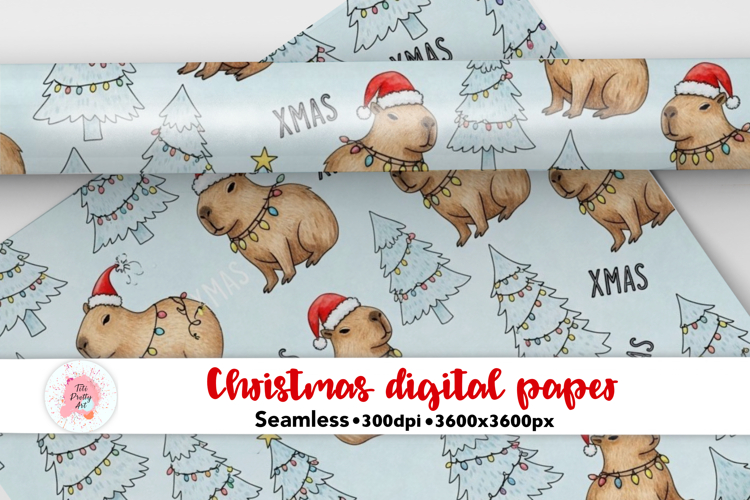 Seamless Christmas Capybara Digital Paper PNG
