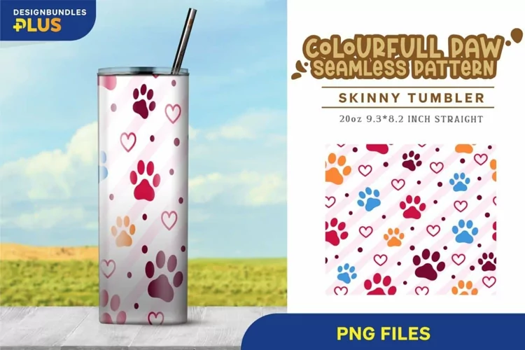 Colorful Animal Paw Seamless 20 oz Tumbler Wrap