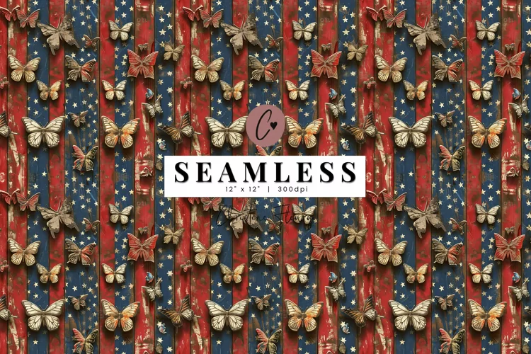Seamless Cottagecore Patriotic Butterfly Pattern