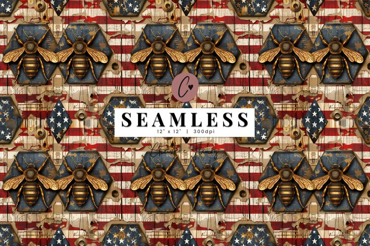 Seamless Cottagecore Patriotic Bee Pattern