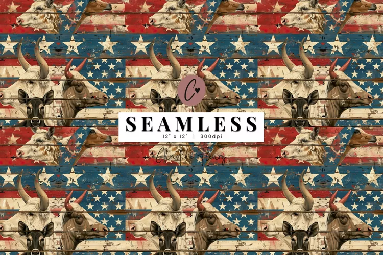 Seamless Cottagecore Patriotic Farm Animals Pattern