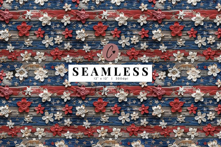 Seamless Cottagecore Patriotic Flower Pattern