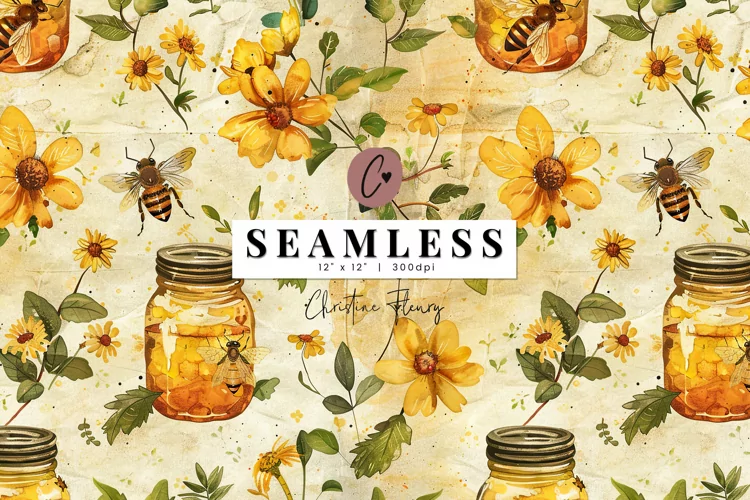 Seamless Cottagecore Honey Bee Pattern