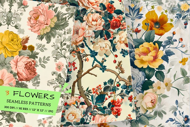 Seamless Floral Love Vintage Pattern, Spring digital paper