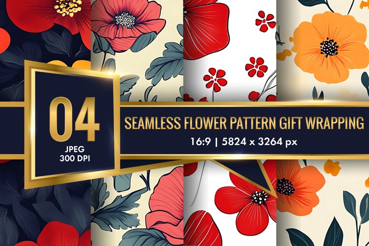 Seamless Flower Pattern Gift Wrapping Digital Paper | Floral example image 1