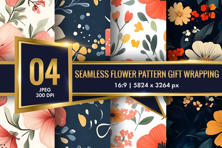 Seamless Flower Pattern Gift Wrapping Digital Paper | Floral example image 1