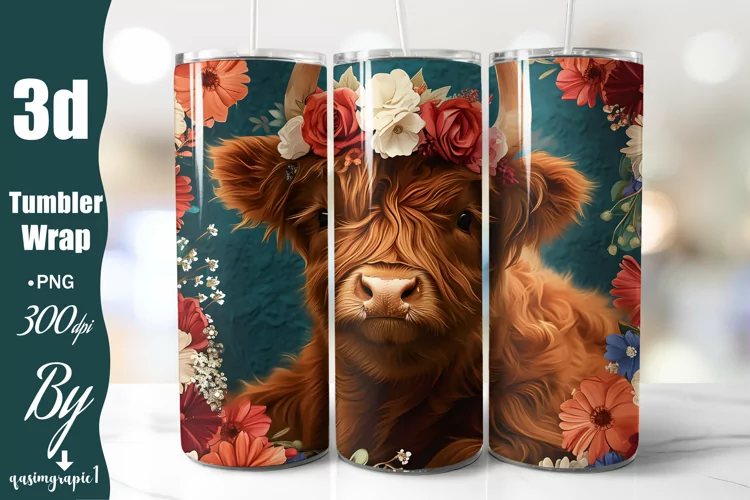 Seamless Highland Cow Tumbler Wrap, 20oz Skinny Sublimation