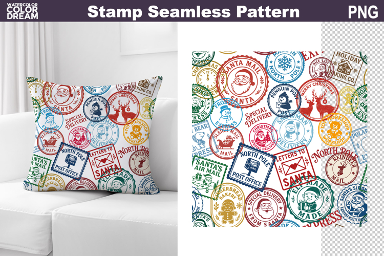Christmas Stamp Pillow Design | Seamless Pattern