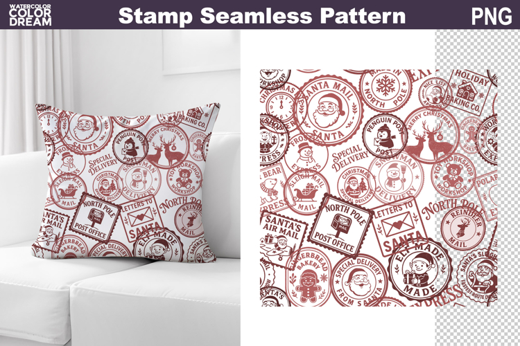 Christmas Stamp Pillow Design | Seamless Pattern