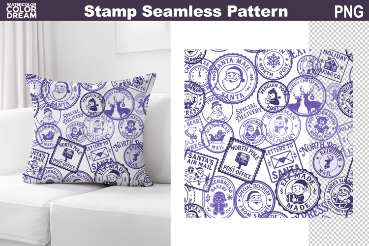 Christmas Stamp Pillow Design | Seamless Pattern