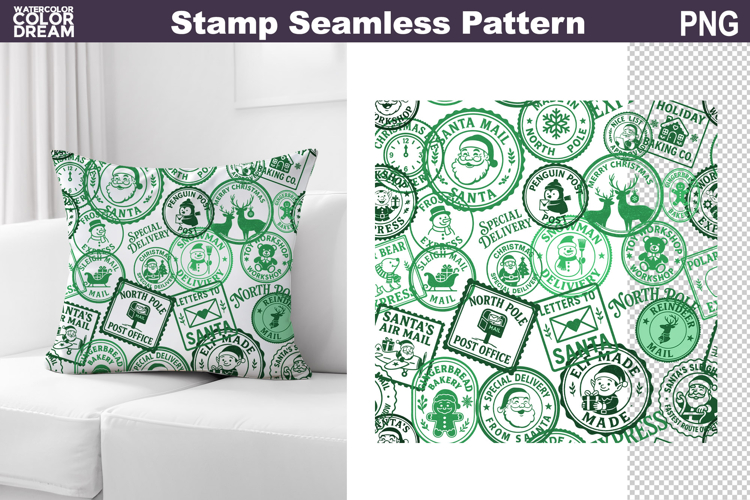 Christmas Stamp Pillow Design | Seamless Pattern