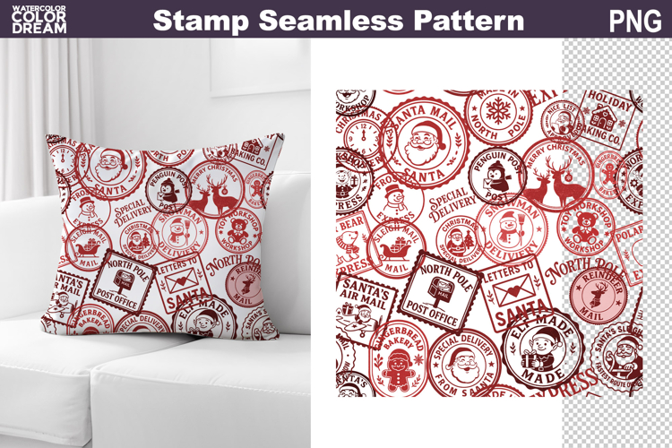 Christmas Stamp Pillow Design | Seamless Pattern