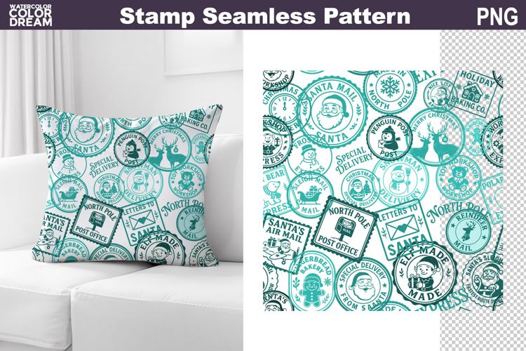 Christmas Stamp Pillow Design | Seamless Pattern