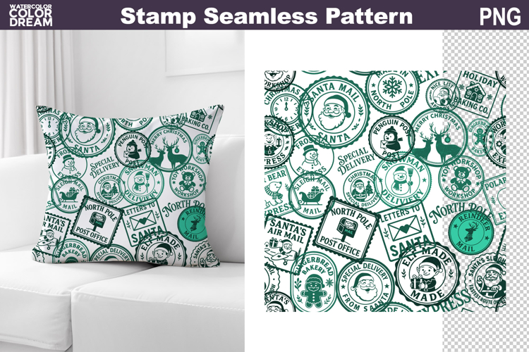 Christmas Stamp Pillow Design | Seamless Pattern