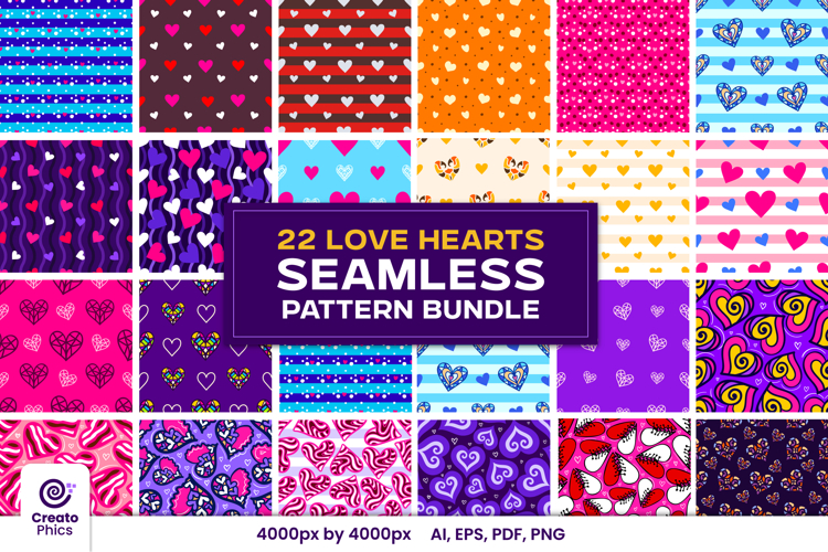 22 love hearts seamless patterns bundle | digital papers set
