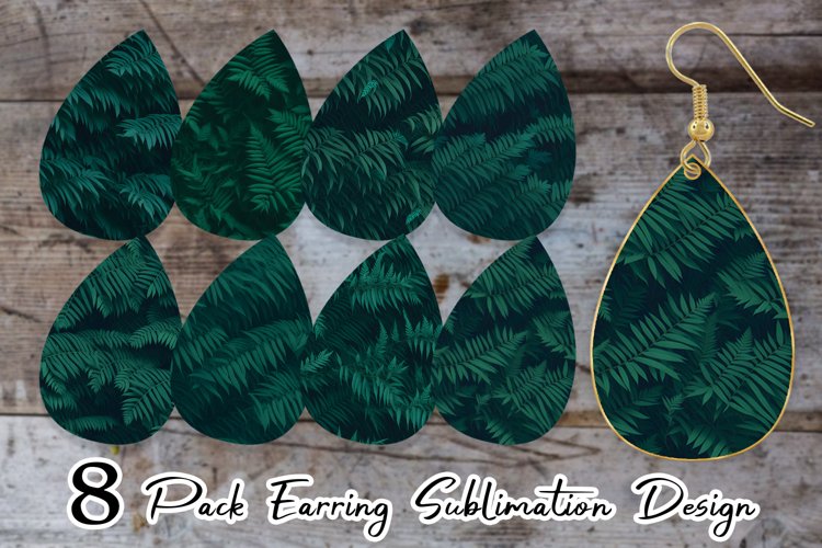 Pattern Green Leaves Earring teardrop sublimation design example image 1