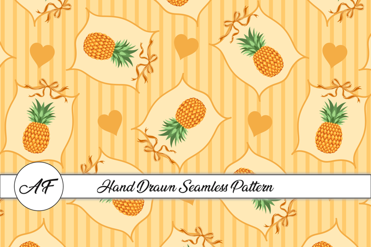 Pineapple & Heart Seamless Pattern | Fruit Digital Paper