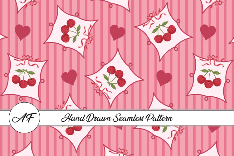 Cherry & Heart Seamless Pattern | Fruit Digital Paper
