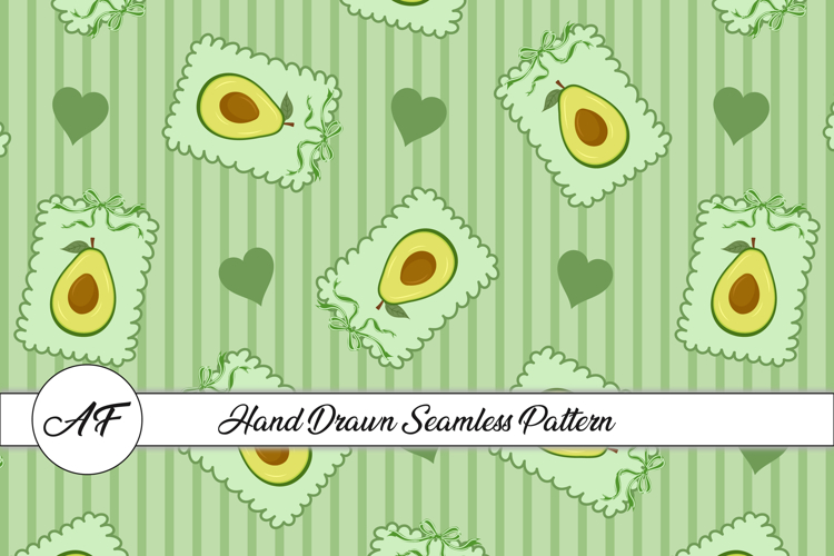 Avocado & Heart Seamless Pattern | Fruit Digital Paper