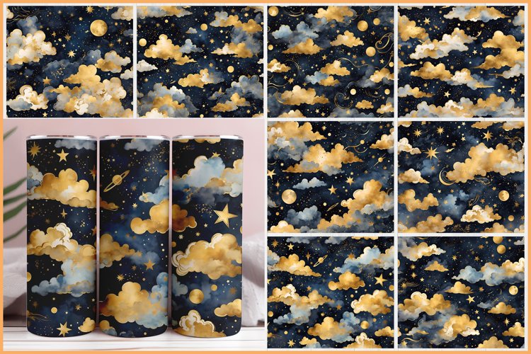 Seamless Pattern Of The Night Sky Sublimation Tumbler Wrap