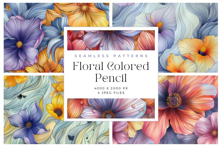 Floral Colored Pencil Seamless Patterns