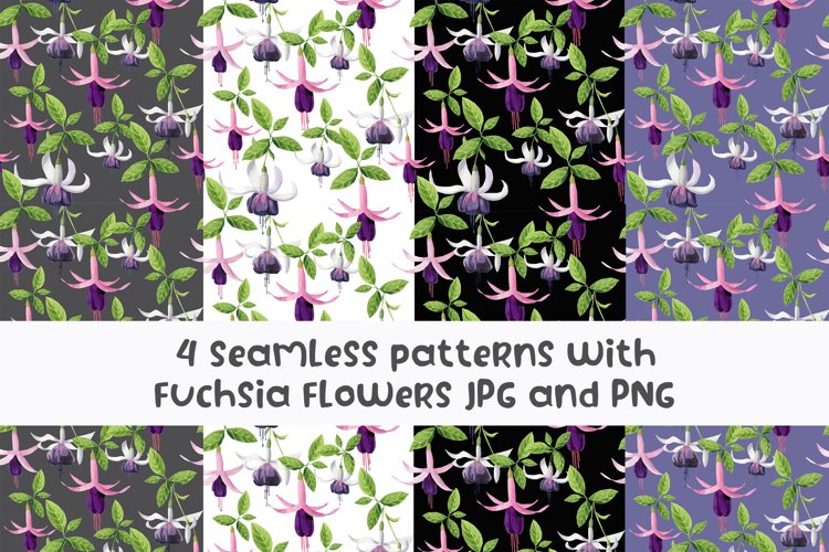 4 seamless patterns fuchsia flowers sublimation