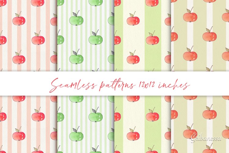 Seamless watercolor patterns with apples example image 1