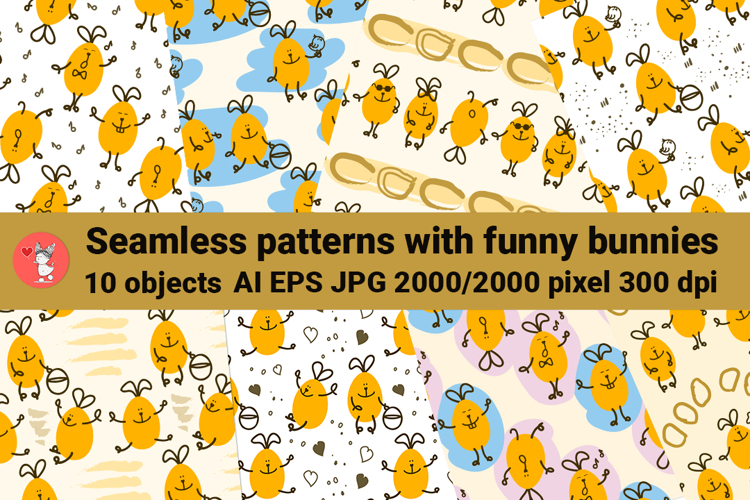 Seamless patterns with funny bunnies