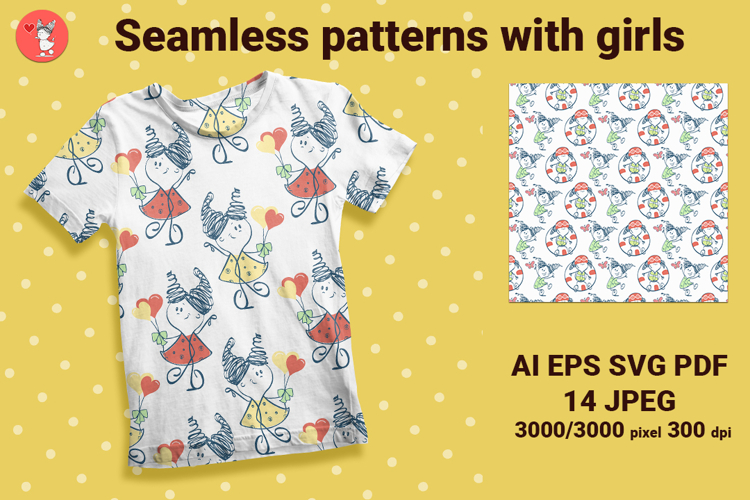 Seamless patterns with girls