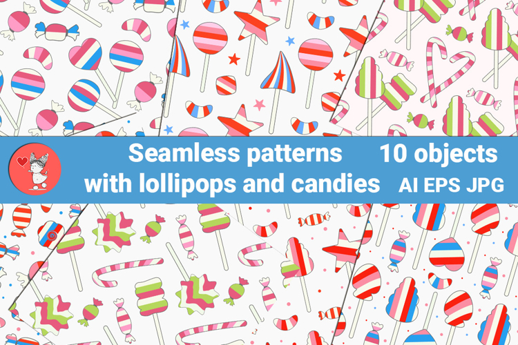 Seamless patterns with lollipops and candies